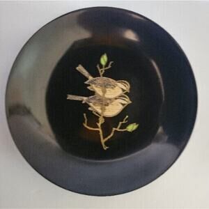 Couroc Plate Bowl 7” With Two Chickadee Birds Branches